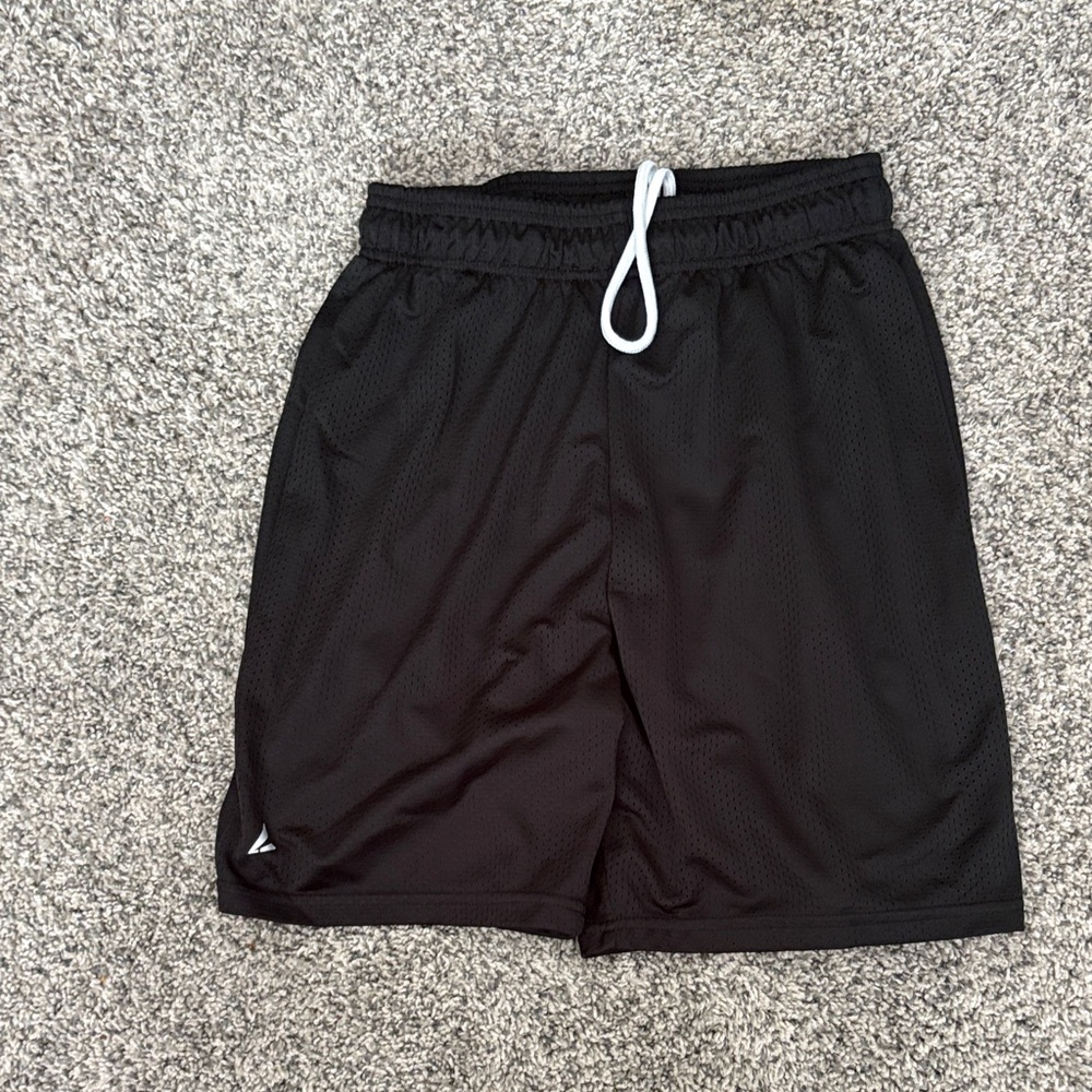 Men's Black Athletic Mesh Shorts with White Drawstring